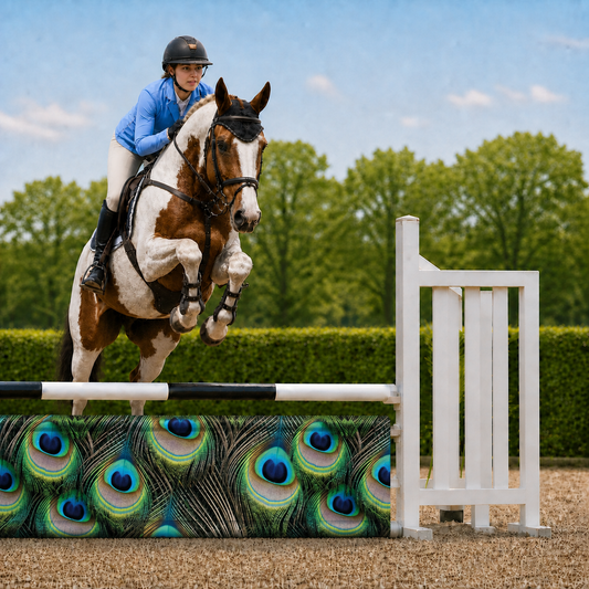 Hindernisdoek Peacock Feathers in hindernis met bonte springpaard