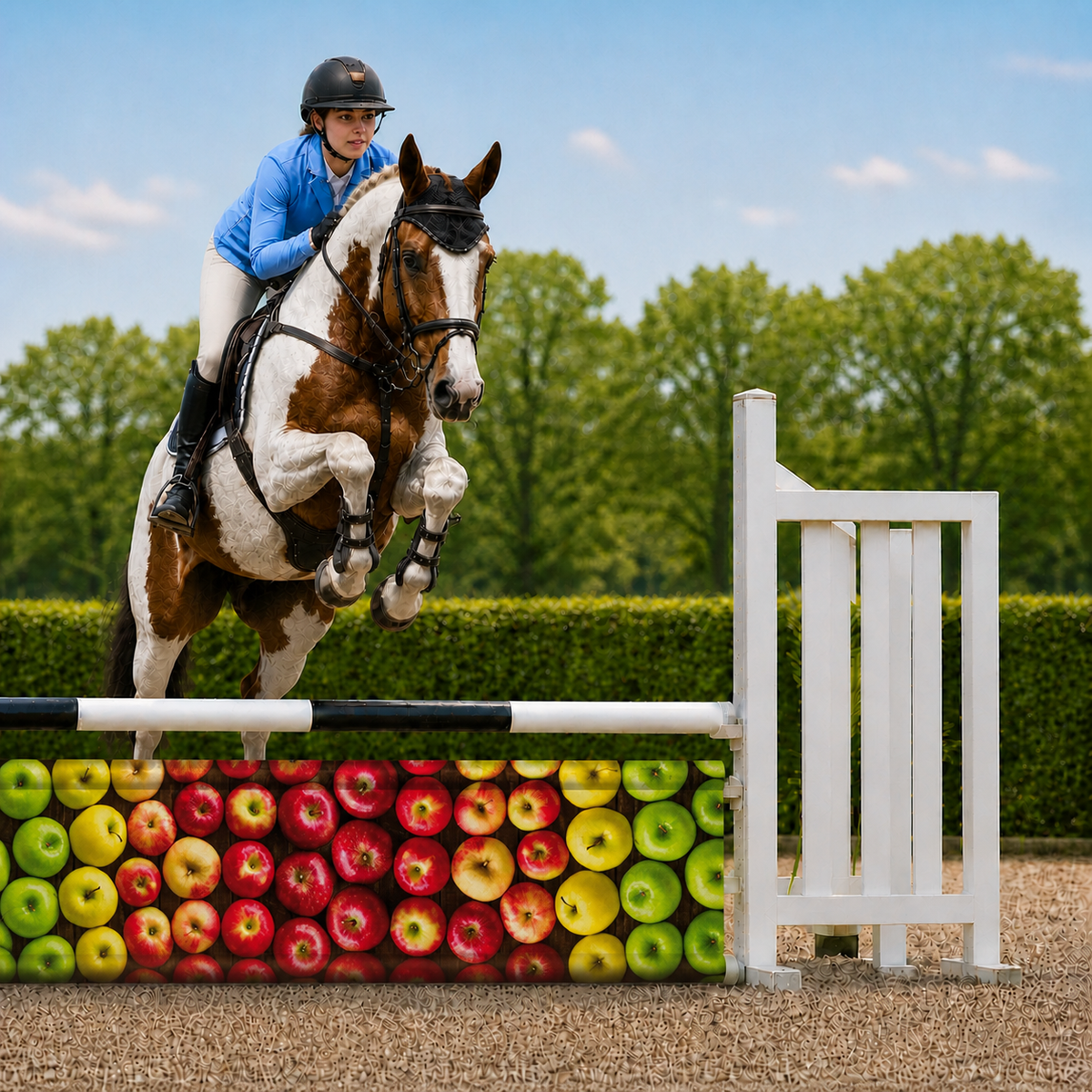 Hindernisdoek Appels in hindernis met bonte springpaard