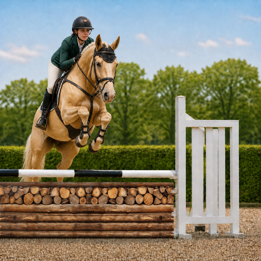 Hindernisdoek Cross Nr. 1 in hindernis met palomino springpaard