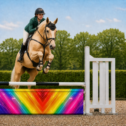 Hindernisdoek Rainbow Rush in hindernis met palomino springpaard