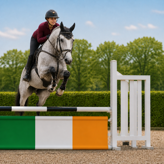 Paard en ruiter springen over Djumpz hindernisdoek Irish Flag met Ierse vlagprint