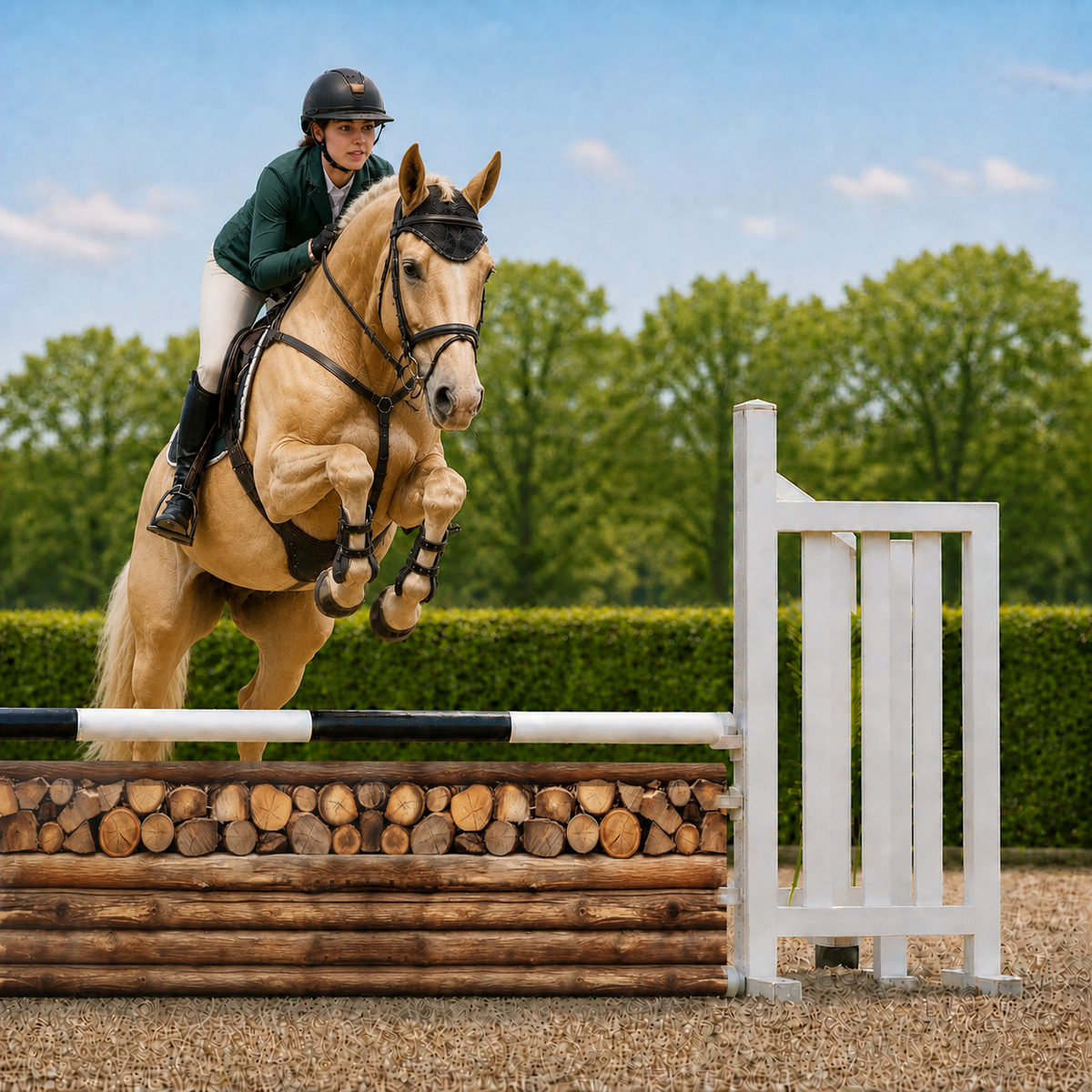Hindernisdoek Cross Nr. 1 in hindernis met palomino springpaard