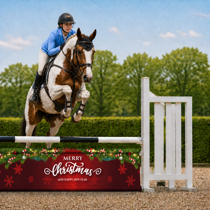 Hindernisdoek Merry Christmas in hindernis met bonte springpaard